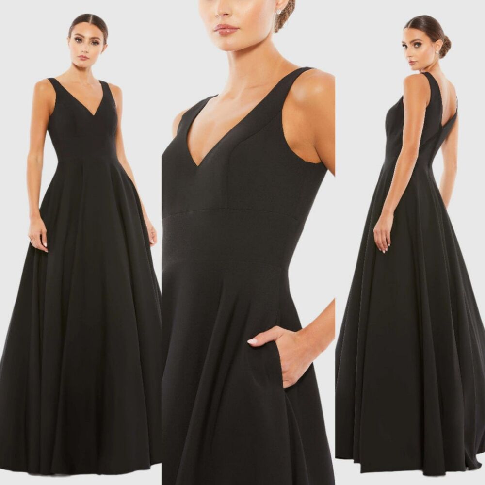 Mac Duggal Black Classic Sleeveless A-Line Gown Pockets 14 Maxi Dress 48924 New